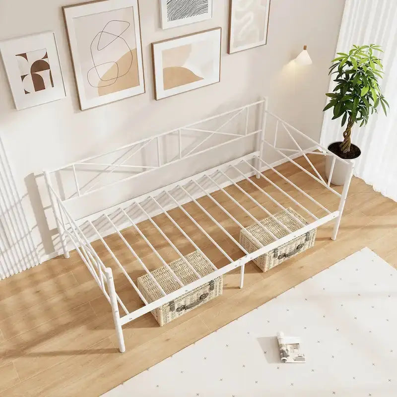 Gymax Twin Size Metal Daybed Modern Platform Bed w/ Heavy-duty Metal