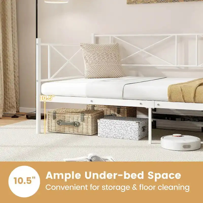 Gymax Twin Size Metal Daybed Modern Platform Bed w/ Heavy-duty Metal