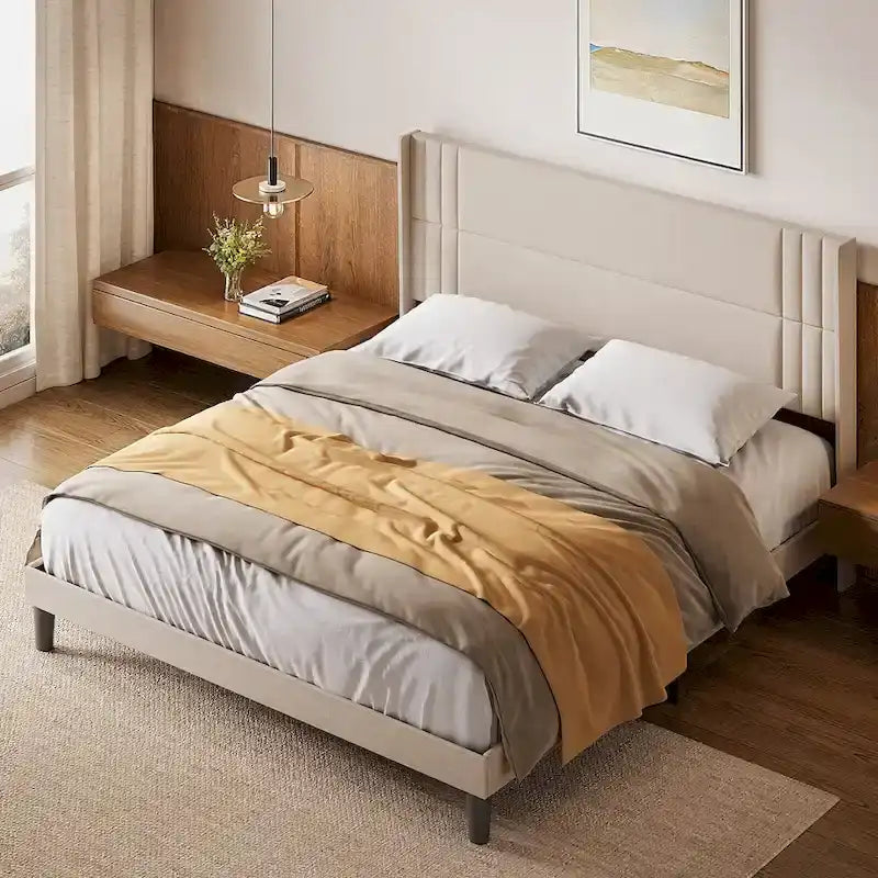 Twin/Full/Queen/King Bed Frame with Wingback Headboard, Upholstered Platform Bed