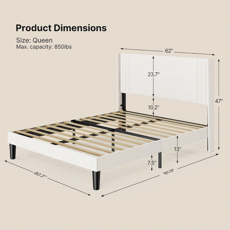 Twin/Full/Queen/King Bed Frame with Wingback Headboard, Upholstered Platform Bed