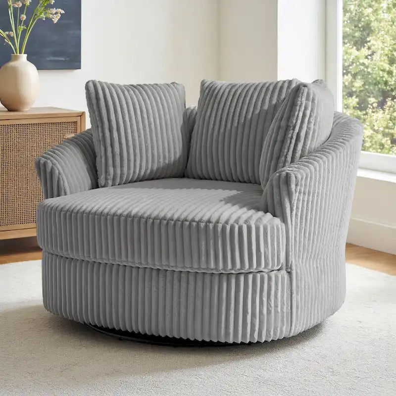 DREAMSIDEA Recessed Arm Slipcovered Swivel Barrel Chair