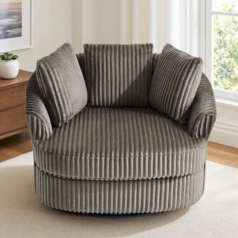 DREAMSIDEA Recessed Arm Slipcovered Swivel Barrel Chair