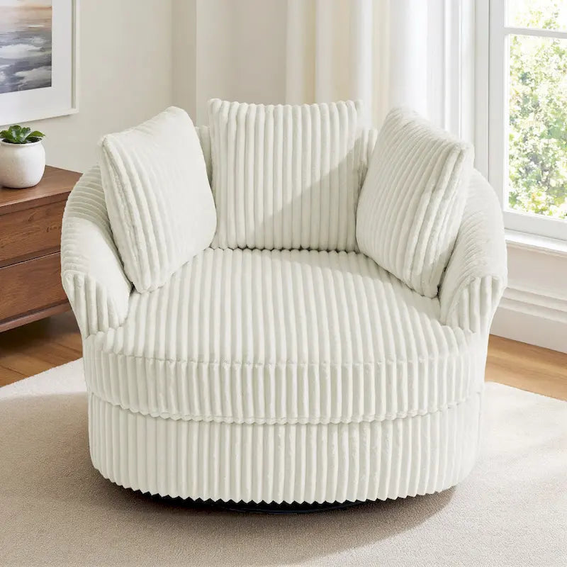 DREAMSIDEA Recessed Arm Slipcovered Swivel Barrel Chair