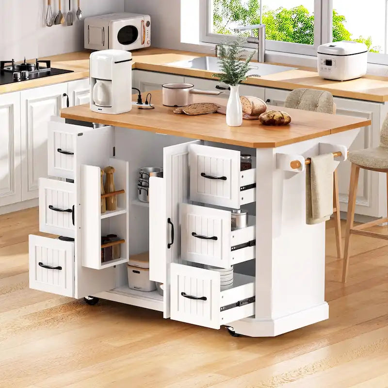 56 îlot de cuisine avec abattant, chariot de cuisine roulant sur roues, table de cuisine roulante avec tiroirs