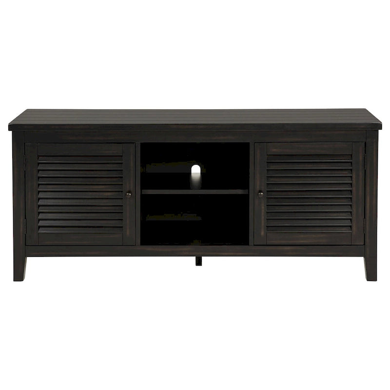 Meuble TV Coni, 2 portes et étagères, bois noir 60 pouces
