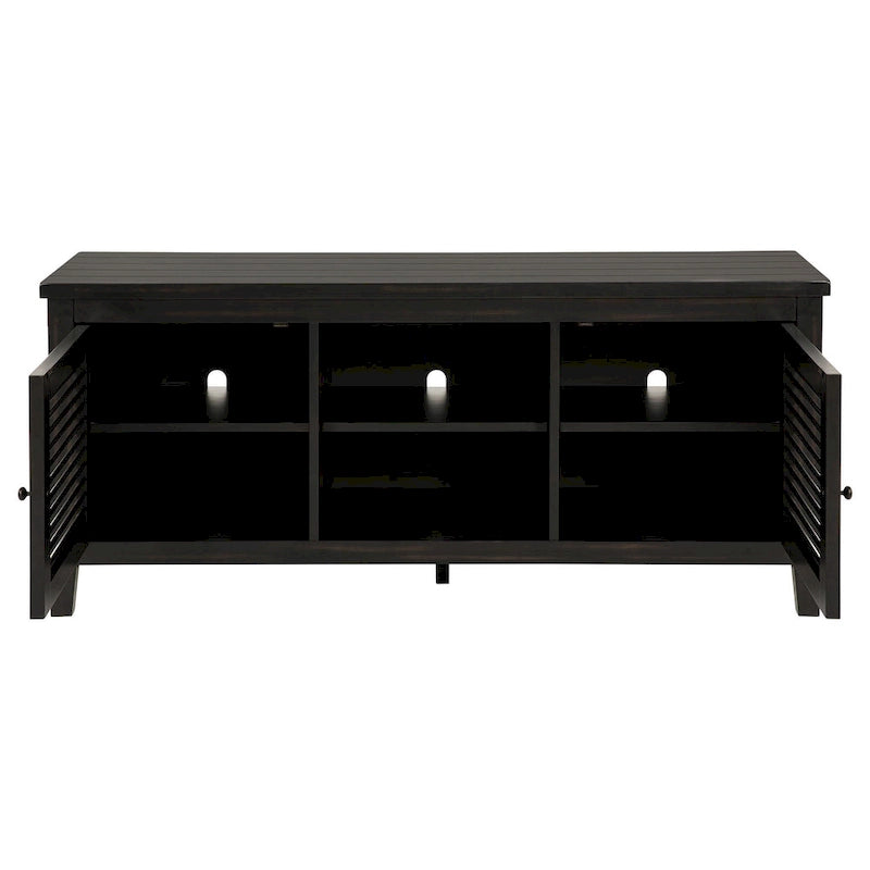 Meuble TV Coni, 2 portes et étagères, bois noir 60 pouces