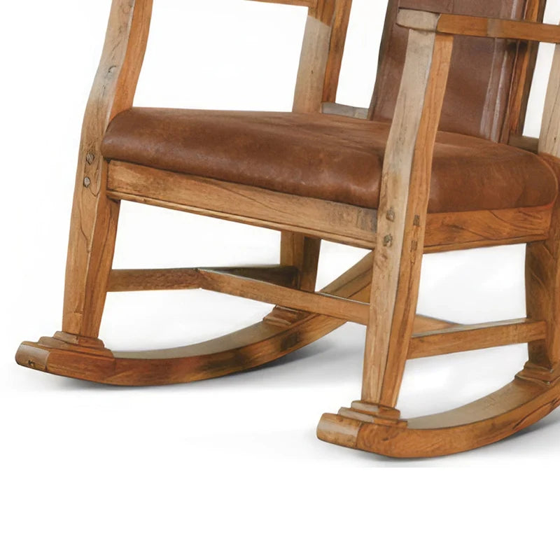 Marv Rocking Chair with Faux Leather Seat and Back, Rustic Oak Brown