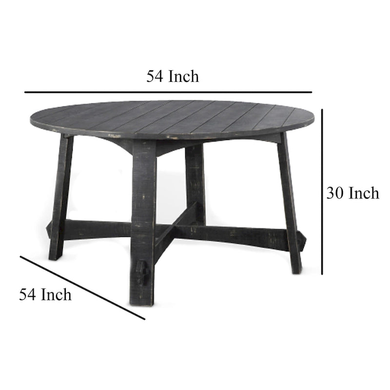 Table à manger Rena, bois d'acajou fumé noir à lattes, ronde de 54 pouces
