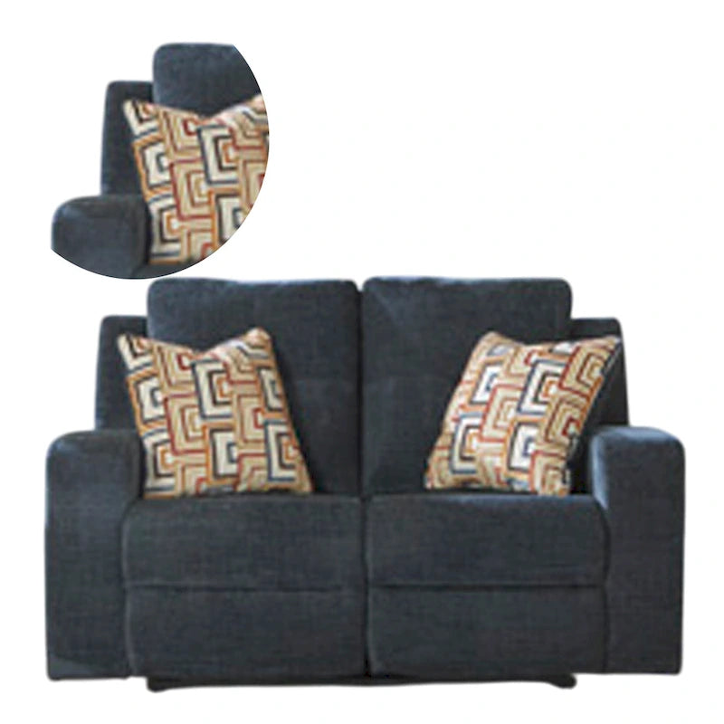 Causeuse inclinable manuelle Genna, tissu bleu marine, 2 oreillers, 64 pouces