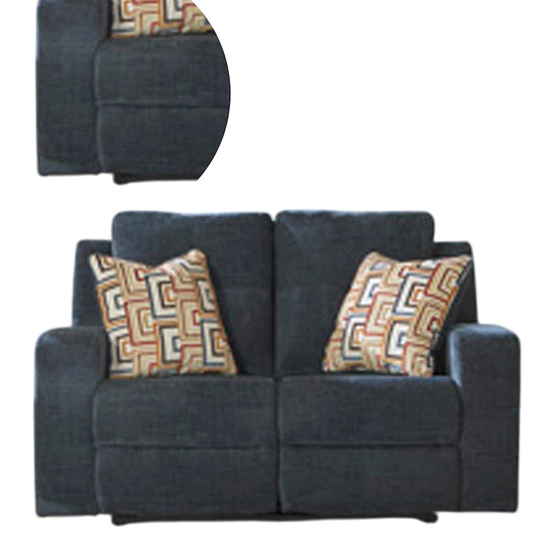 Causeuse inclinable manuelle Genna, tissu bleu marine, 2 oreillers, 64 pouces