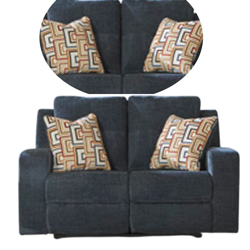 Causeuse inclinable manuelle Genna, tissu bleu marine, 2 oreillers, 64 pouces
