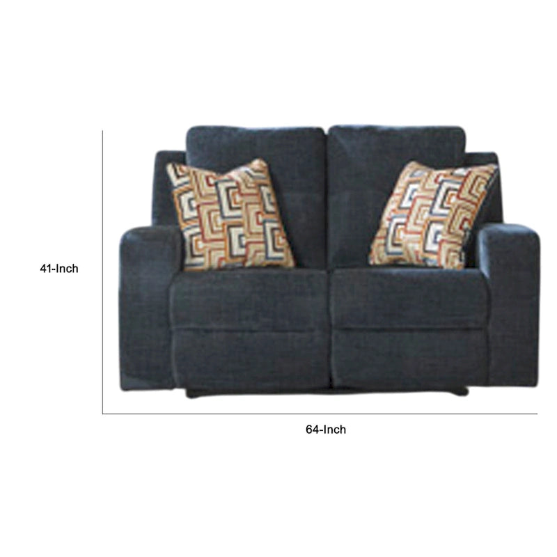 Causeuse inclinable manuelle Genna, tissu bleu marine, 2 oreillers, 64 pouces
