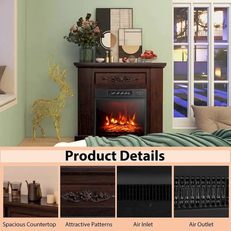 32 Heater Electric Fireplace TV Stand W/ Remote Control 1400W Brown - 42 inches