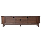 Meuble TV moderne marron foncé pour téléviseurs 75 pouces, console TV en bois massif avec armoire de rangement, centre de divertissement