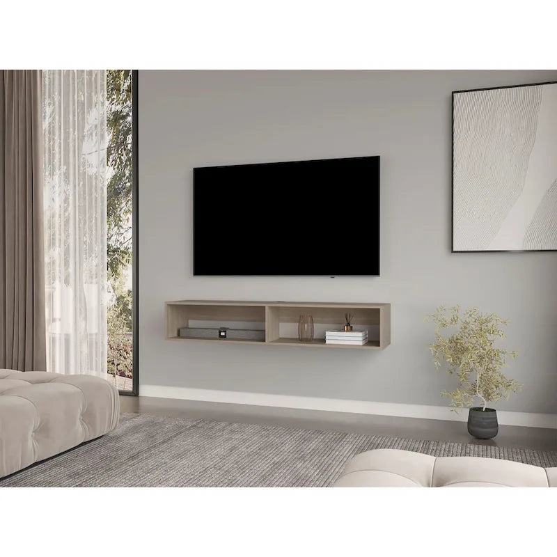 Meuble TV mural moderne 59 Meuble TV flottant avec étagères et gestion des câbles - 10.4H x 59.1W x 12.6D