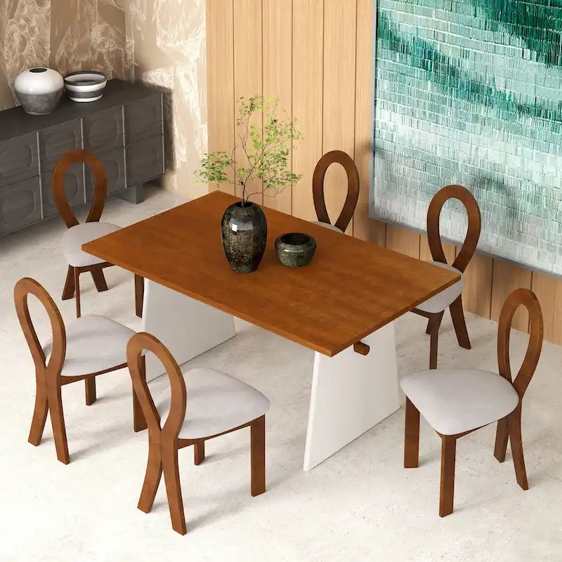 Ensemble de salle à manger moderne 7 pièces avec 6 chaises rembourrées