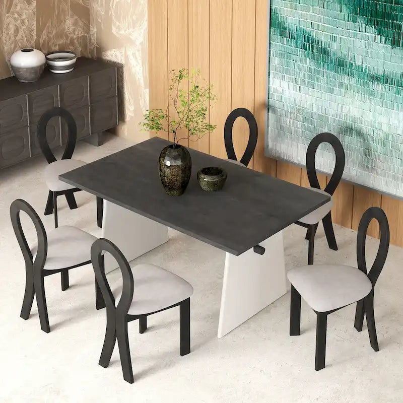 Ensemble de salle à manger moderne 7 pièces avec 6 chaises rembourrées