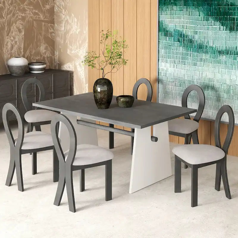 Ensemble de salle à manger moderne 7 pièces avec 6 chaises rembourrées