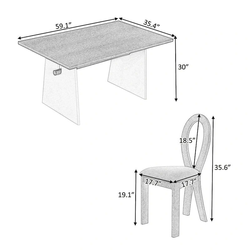 Ensemble de salle à manger moderne 7 pièces avec 6 chaises rembourrées