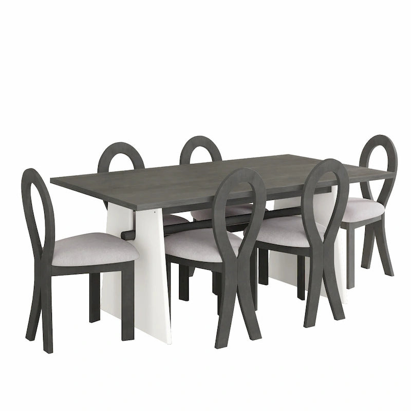 Ensemble de salle à manger moderne 7 pièces avec 6 chaises rembourrées