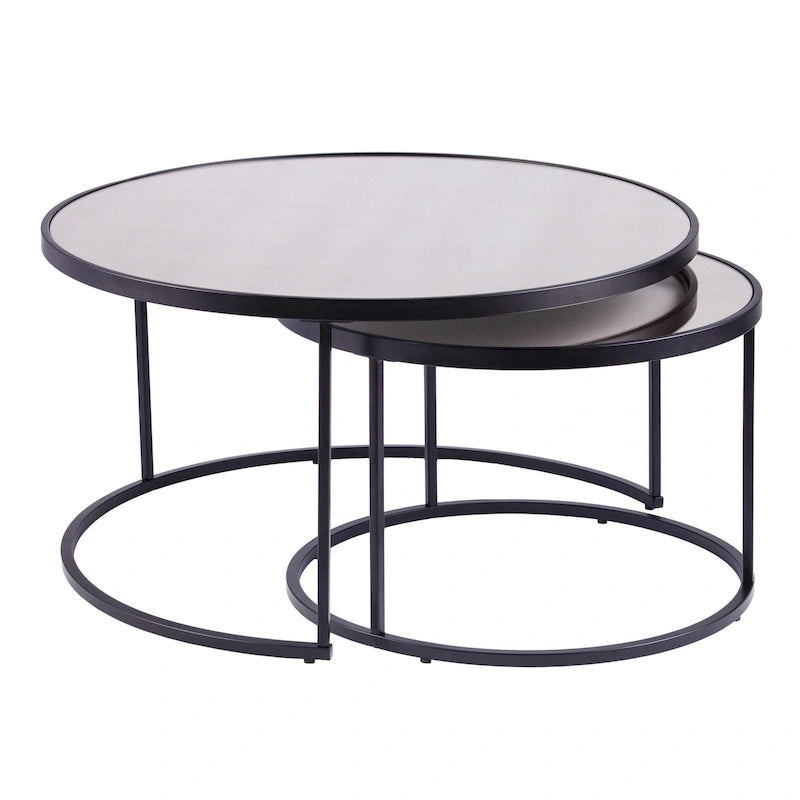 Lot de 2 tables basses gigognes rondes effet miroir pour salon - 32 x 32 x 17