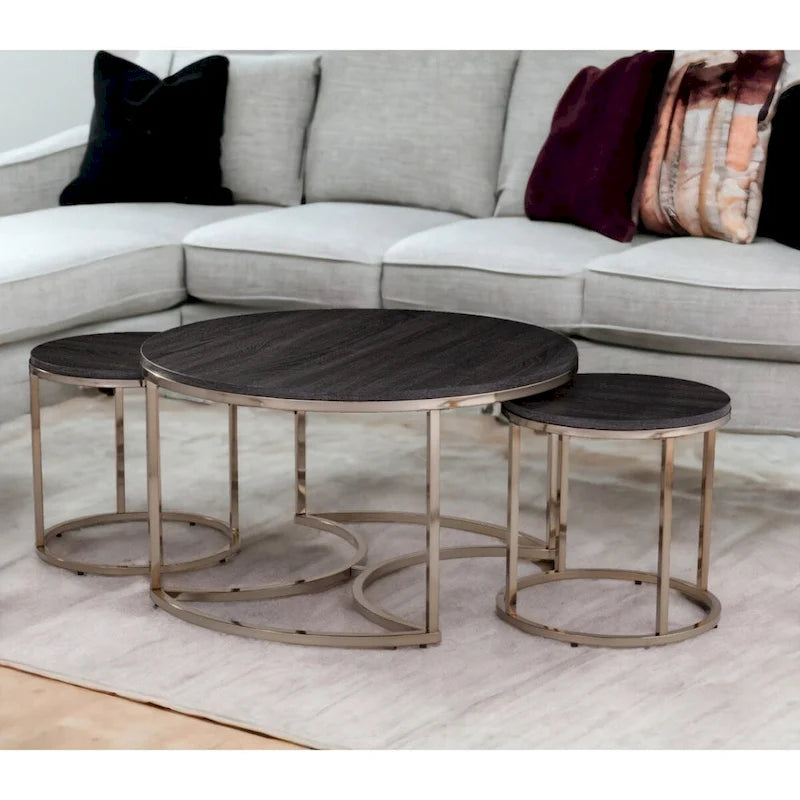 Lot de 2 tables basses gigognes rondes effet miroir pour salon - 32 x 32 x 17