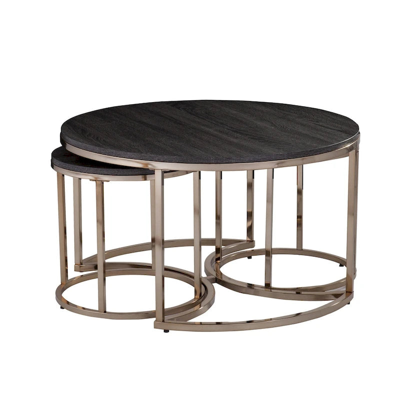 Lot de 2 tables basses gigognes rondes effet miroir pour salon - 32 x 32 x 17