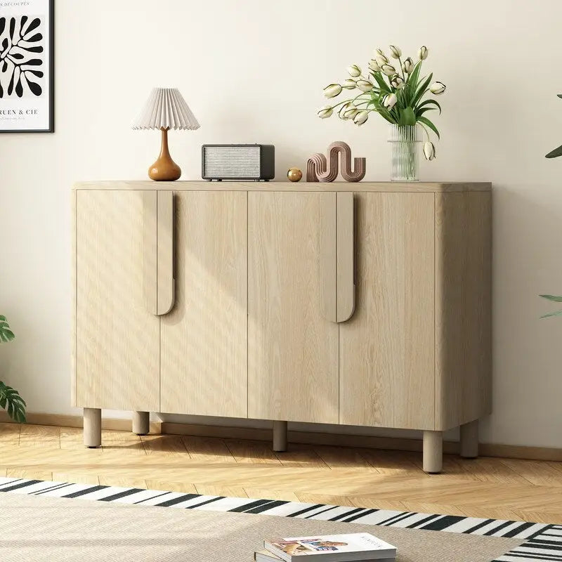 4-Door Buffet Cabinet with Storage, Wood Sideboard Cabinet with Unique Arc Handles and Adjustable Shelves