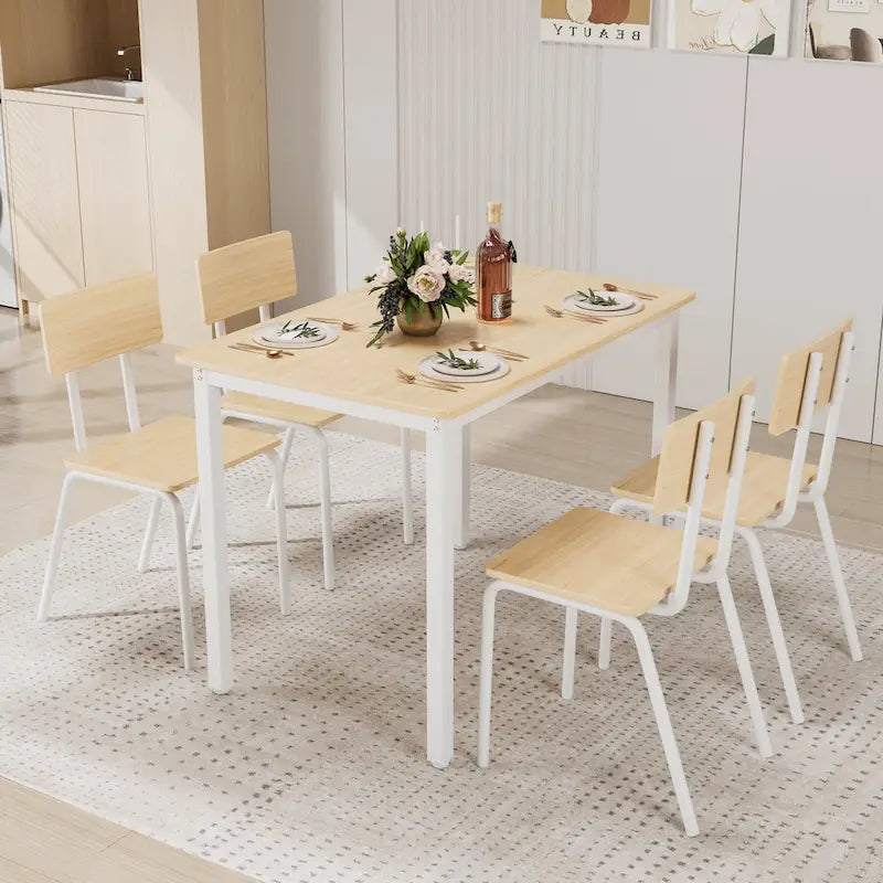 Ensemble de table à manger et 4 chaises, table de petit-déjeuner à cadre métallique, ensemble de salle à manger décontracté et moderne 5 pièces
