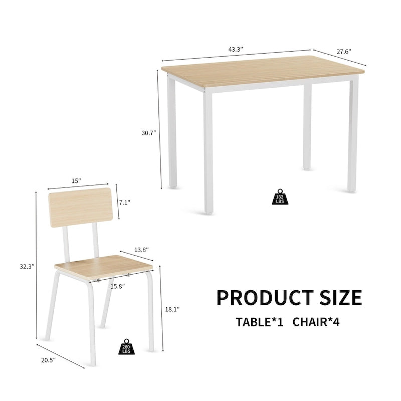 Ensemble de table à manger et 4 chaises, table de petit-déjeuner à cadre métallique, ensemble de salle à manger décontracté et moderne 5 pièces