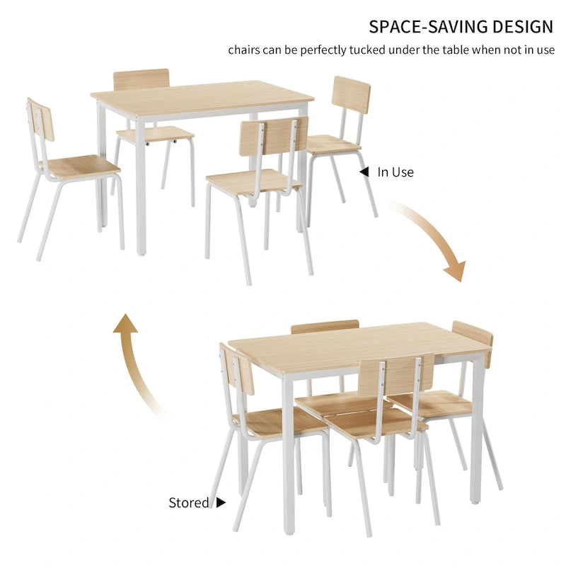 Ensemble de table à manger et 4 chaises, table de petit-déjeuner à cadre métallique, ensemble de salle à manger décontracté et moderne 5 pièces