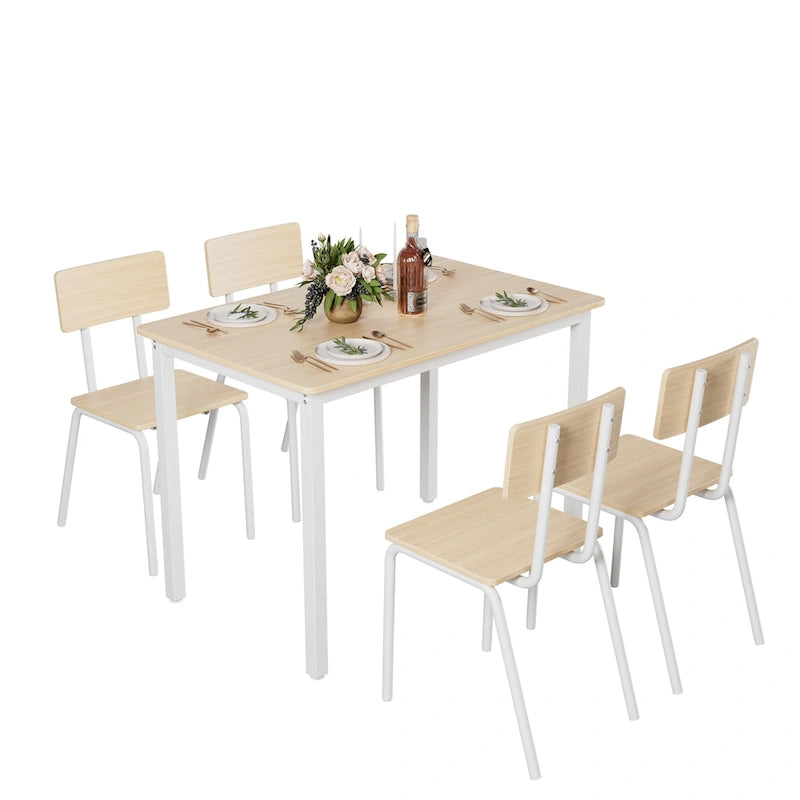 Ensemble de table à manger et 4 chaises, table de petit-déjeuner à cadre métallique, ensemble de salle à manger décontracté et moderne 5 pièces