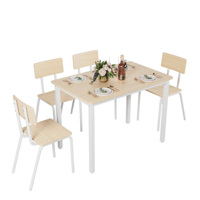 Ensemble de table à manger et 4 chaises, table de petit-déjeuner à cadre métallique, ensemble de salle à manger décontracté et moderne 5 pièces
