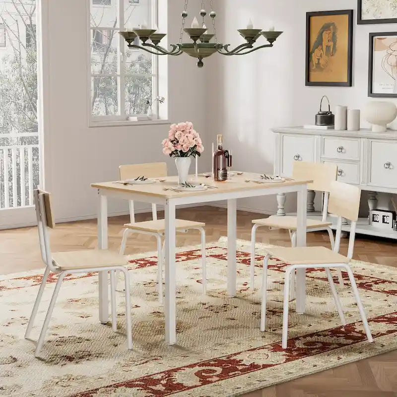 Ensemble de table à manger et 4 chaises, table de petit-déjeuner à cadre métallique, ensemble de salle à manger décontracté et moderne 5 pièces