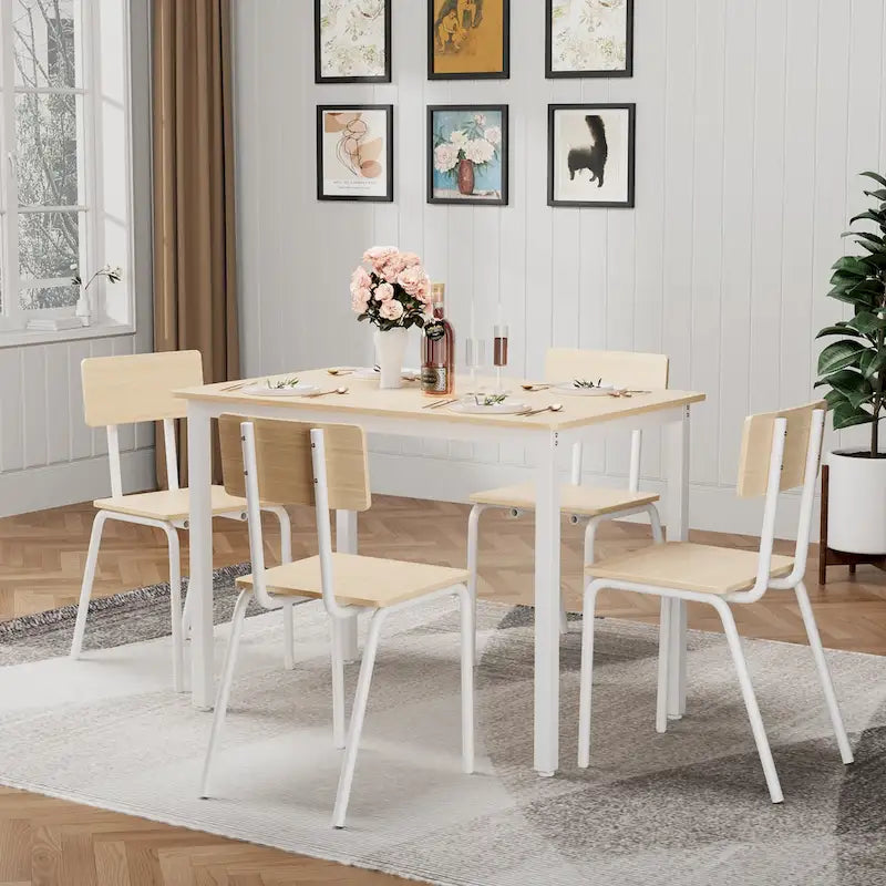 Ensemble de table à manger et 4 chaises, table de petit-déjeuner à cadre métallique, ensemble de salle à manger décontracté et moderne 5 pièces