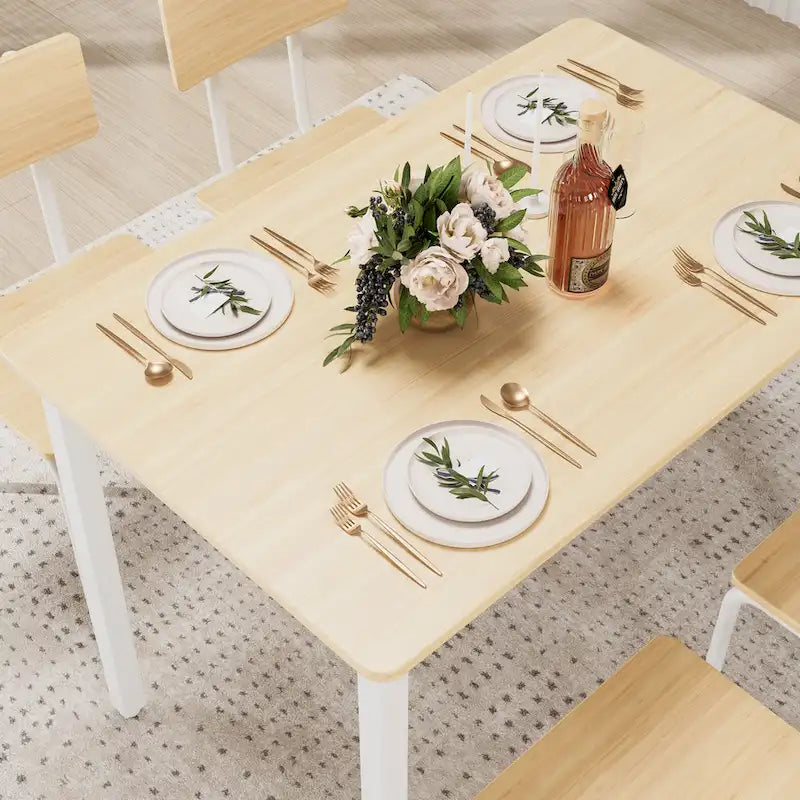 Ensemble de table à manger et 4 chaises, table de petit-déjeuner à cadre métallique, ensemble de salle à manger décontracté et moderne 5 pièces