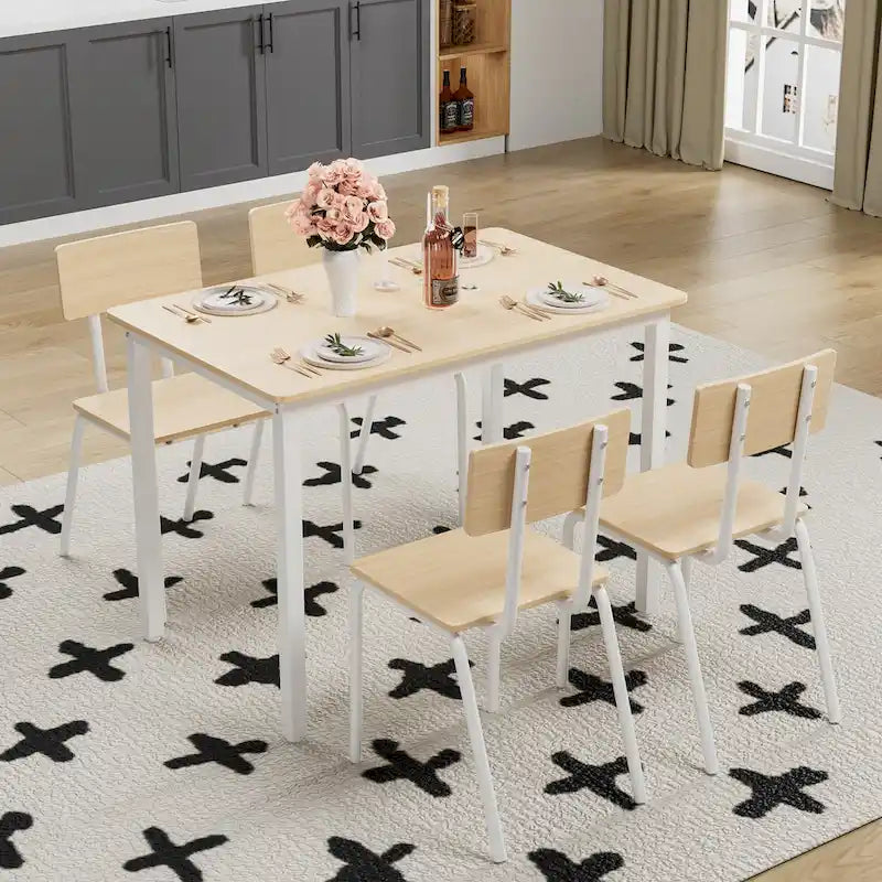 Ensemble de table à manger et 4 chaises, table de petit-déjeuner à cadre métallique, ensemble de salle à manger décontracté et moderne 5 pièces