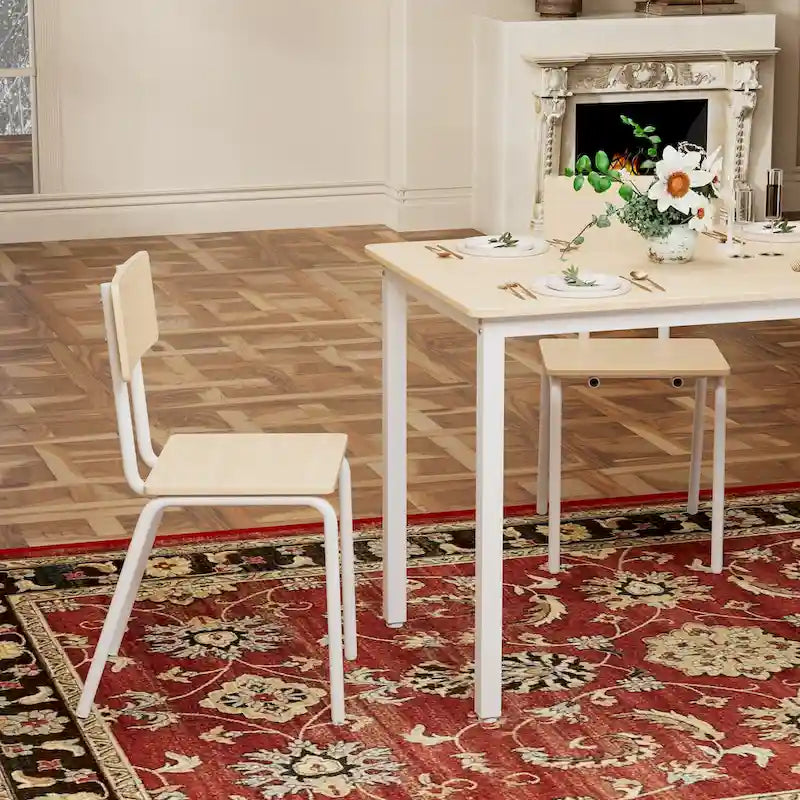 Ensemble de table à manger et 4 chaises, table de petit-déjeuner à cadre métallique, ensemble de salle à manger décontracté et moderne 5 pièces