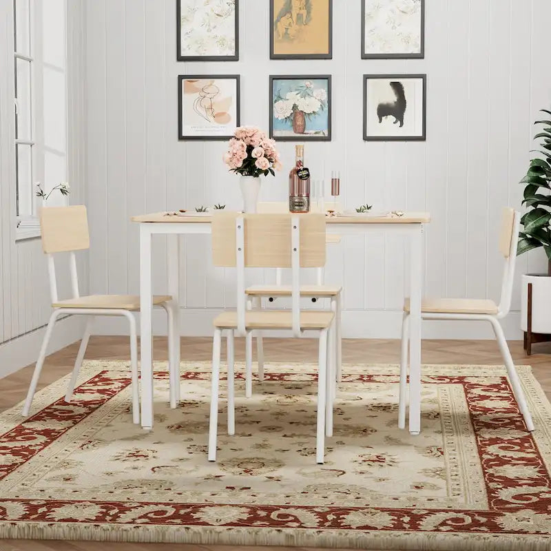 Ensemble de table à manger et 4 chaises, table de petit-déjeuner à cadre métallique, ensemble de salle à manger décontracté et moderne 5 pièces