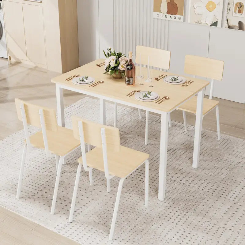 Ensemble de table à manger et 4 chaises, table de petit-déjeuner à cadre métallique, ensemble de salle à manger décontracté et moderne 5 pièces