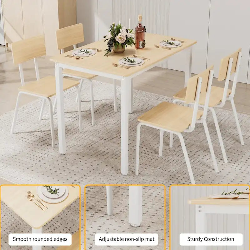 Ensemble de table à manger et 4 chaises, table de petit-déjeuner à cadre métallique, ensemble de salle à manger décontracté et moderne 5 pièces