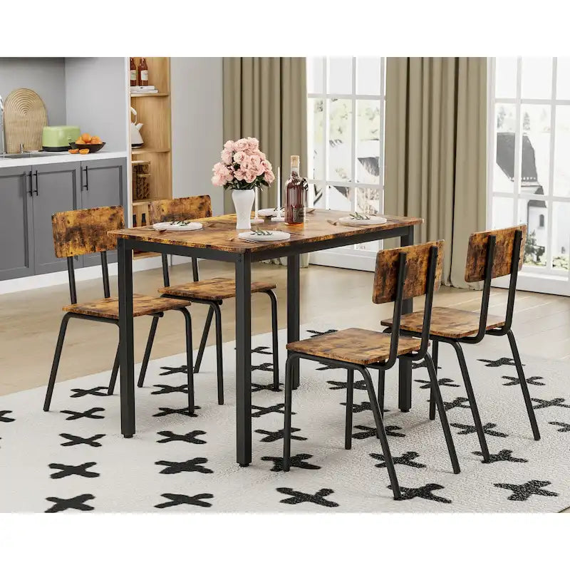 Ensemble de table à manger et 4 chaises, table de petit-déjeuner à cadre métallique, ensemble de salle à manger décontracté et moderne 5 pièces