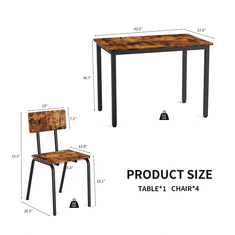 Ensemble de table à manger et 4 chaises, table de petit-déjeuner à cadre métallique, ensemble de salle à manger décontracté et moderne 5 pièces
