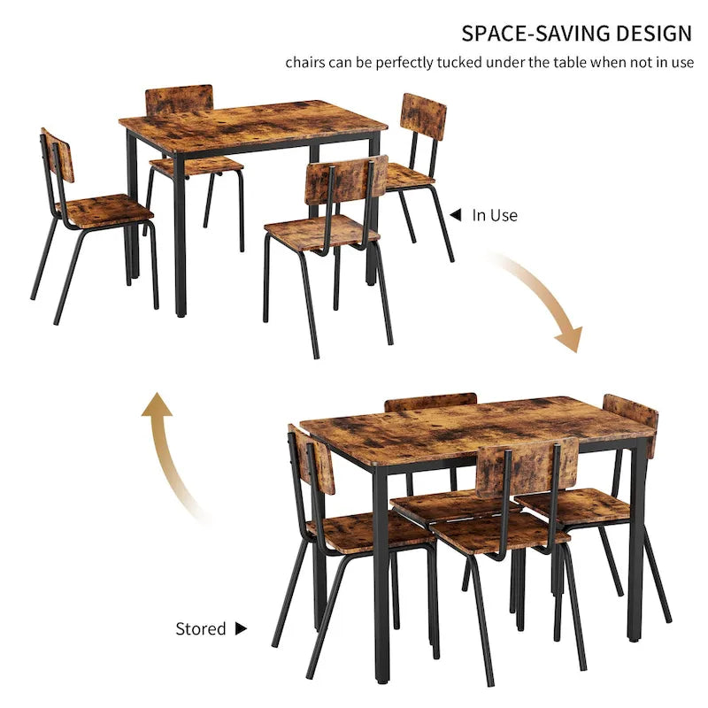 Ensemble de table à manger et 4 chaises, table de petit-déjeuner à cadre métallique, ensemble de salle à manger décontracté et moderne 5 pièces