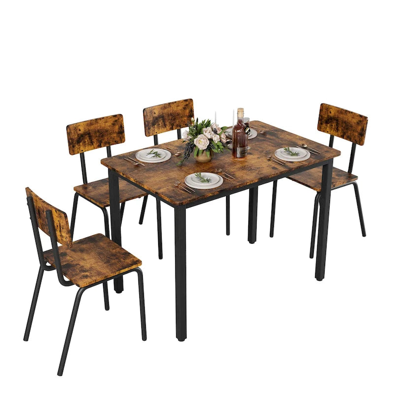 Ensemble de table à manger et 4 chaises, table de petit-déjeuner à cadre métallique, ensemble de salle à manger décontracté et moderne 5 pièces