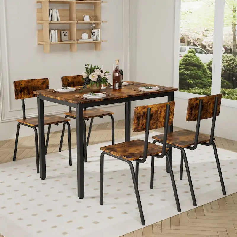 Ensemble de table à manger et 4 chaises, table de petit-déjeuner à cadre métallique, ensemble de salle à manger décontracté et moderne 5 pièces