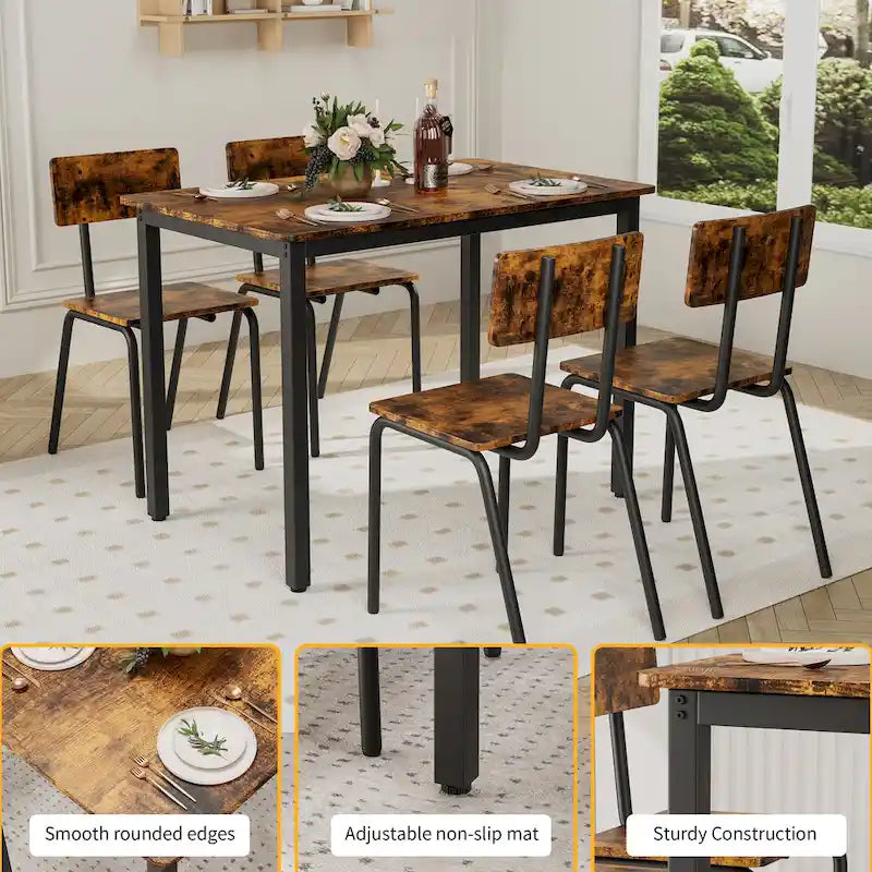 Ensemble de table à manger et 4 chaises, table de petit-déjeuner à cadre métallique, ensemble de salle à manger décontracté et moderne 5 pièces