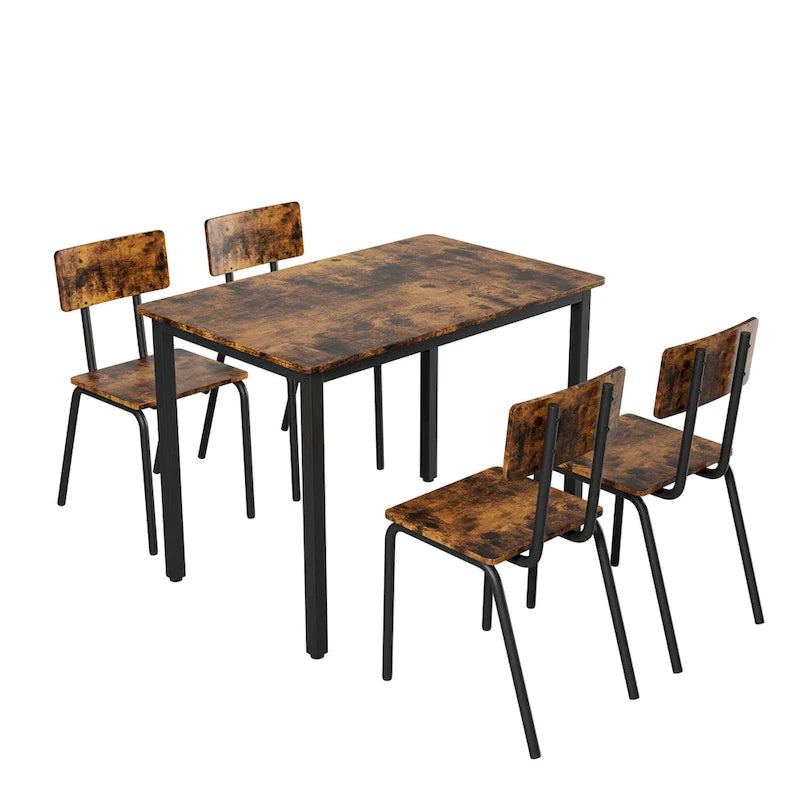 Ensemble de table à manger et 4 chaises, table de petit-déjeuner à cadre métallique, ensemble de salle à manger décontracté et moderne 5 pièces