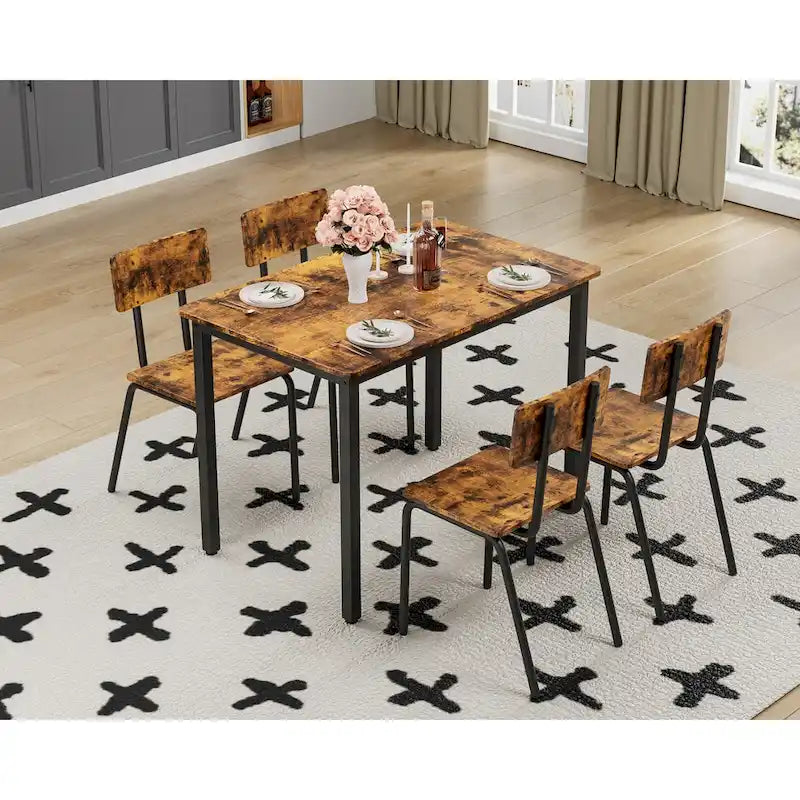 Ensemble de table à manger et 4 chaises, table de petit-déjeuner à cadre métallique, ensemble de salle à manger décontracté et moderne 5 pièces