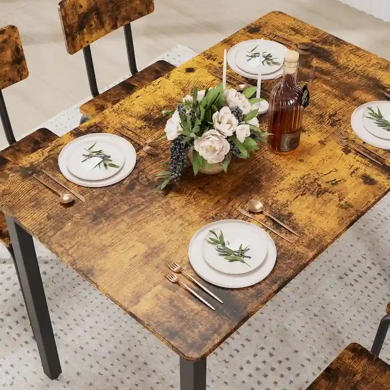 Ensemble de table à manger et 4 chaises, table de petit-déjeuner à cadre métallique, ensemble de salle à manger décontracté et moderne 5 pièces